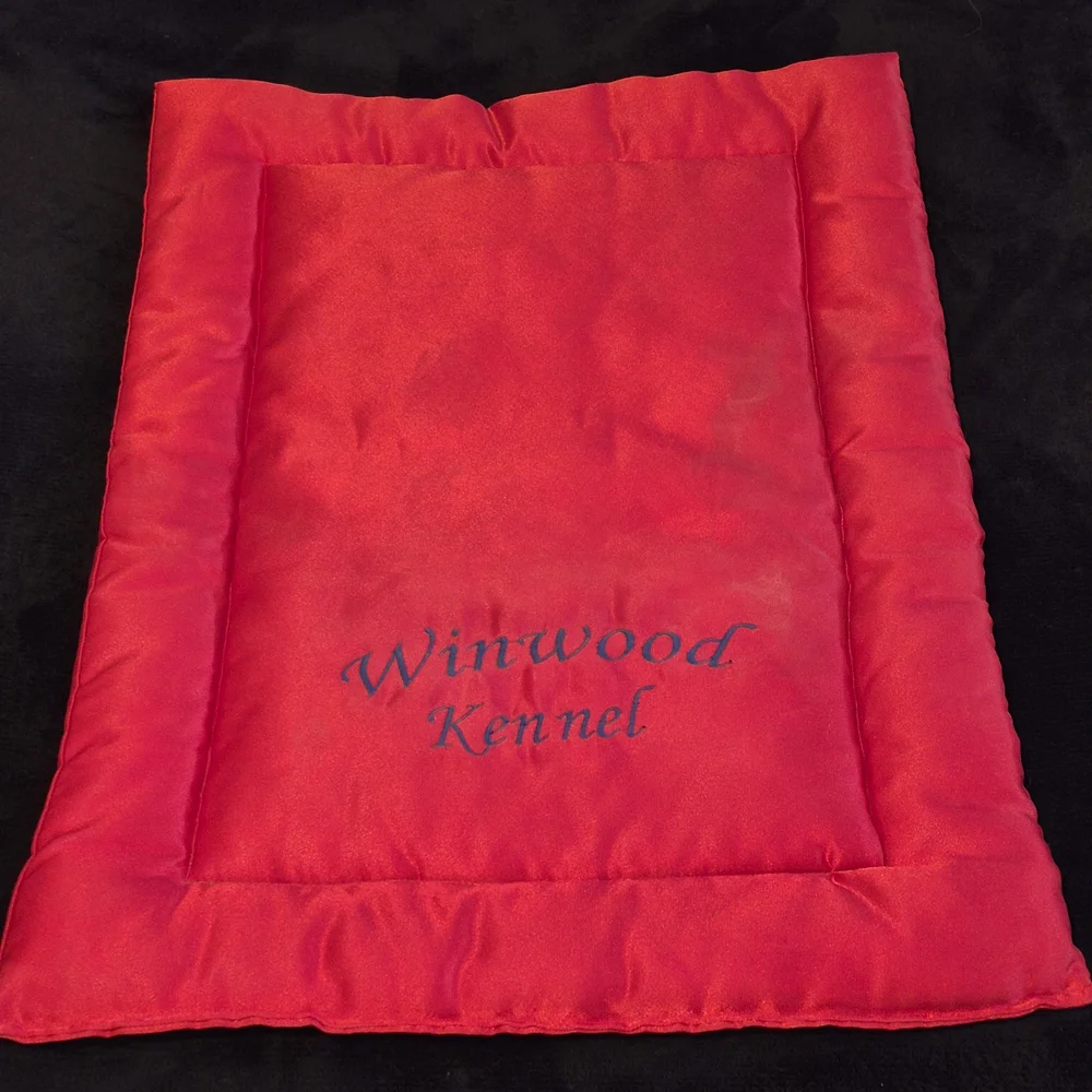 Winwood Kennel Red Satin Blue Embroidered Pet Bed Small Dog or Large Cat